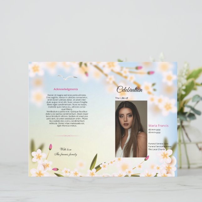 Floral Funeral Program Template (Standing Front)