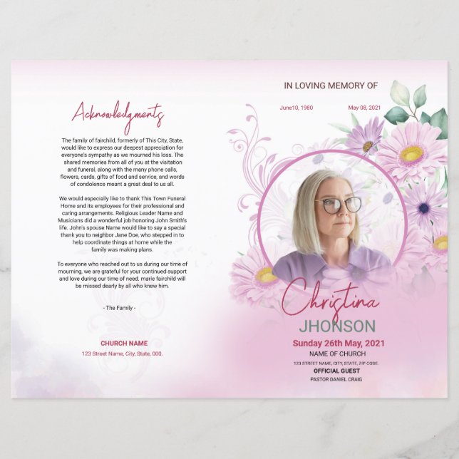 Floral Funeral Program Template (Front)
