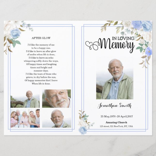  Floral Funeral Program template (Front)
