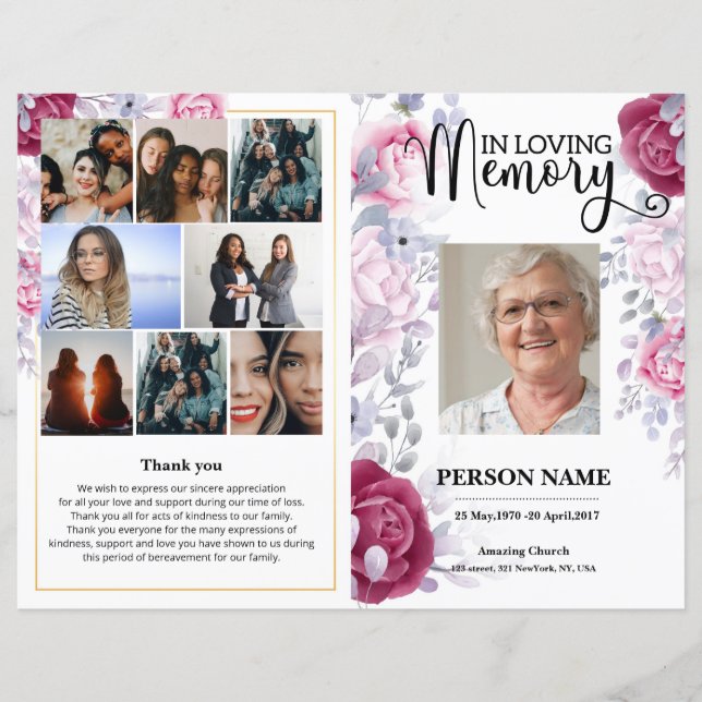 Floral Funeral Program template (Front)