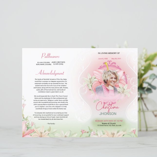Floral Funeral Program Template (Standing Front)