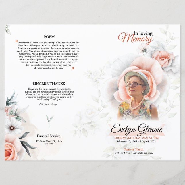 Floral Funeral Program Template (Front)