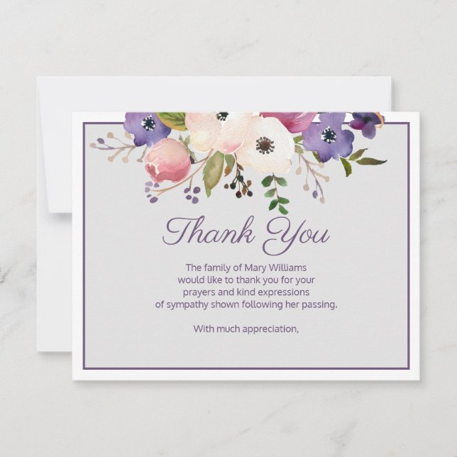 Floral Funeral Signable Thank You Note Card (Front)