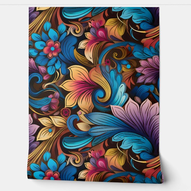 Floral Funkadelic Botanical Wallpaper (Unrolling)