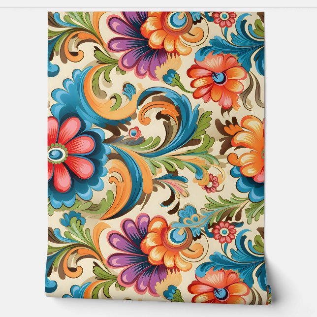 Floral Funkadelic Botanical Wallpaper (Unrolling)