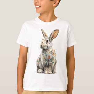 Floral Fur Whimsical Meadow Rabbit Kids T-Shirt