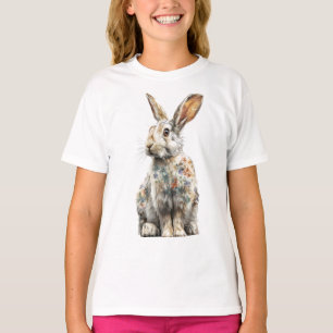 Floral Fur Whimsical Meadow Rabbit Kids T-Shirt