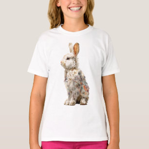 Floral Furry Bunny Rabbit Meadow Kids T-Shirt