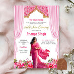 Floral Fuschia Red Half Saree Indian Girl Ceremony Invitation<br><div class="desc">Half Saree Ceremony Invitation,  Puberty Ritu Kala Samskaram,  Langa Voni Invites</div>