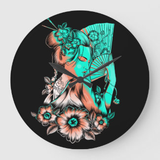 Floral Gaisha Woman illustration Large Clock