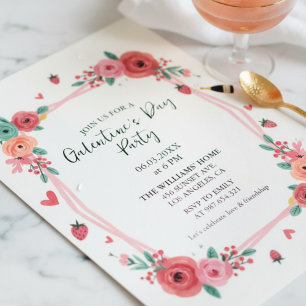 Floral Galentines Day Party Pink Invitation