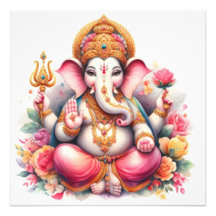 Floral Ganesha Blessing Divine Art Photo Print