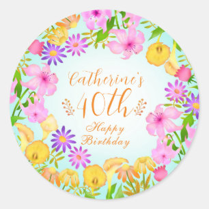 Floral Garden Aqua Classic Round Sticker