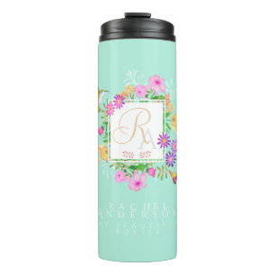 Floral Garden Aqua Monogram  Thermal Tumbler