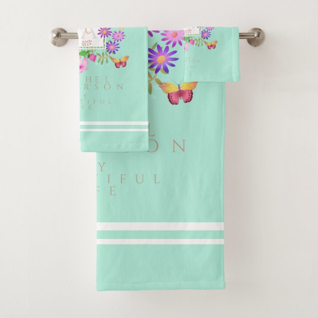 Floral Garden Aqua Monogram Towel (Insitu)