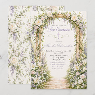 Floral Garden Arch First Communion Invitation