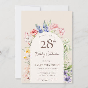 Floral Garden Arch Whimsical Beige 28th Birthday Invitation