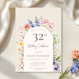 Floral Garden Arch Whimsical Beige 32nd Birthday Invitation