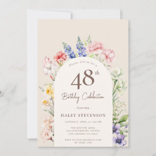 Floral Garden Arch Whimsical Beige 48th Birthday Invitation