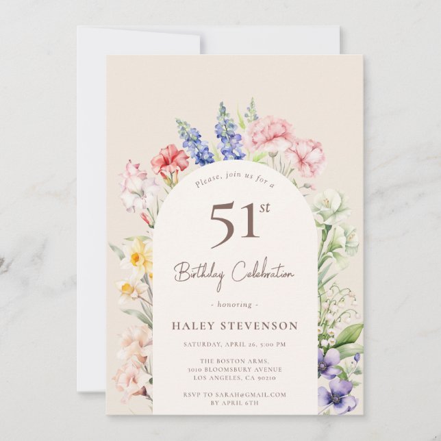 Floral Garden Arch Whimsical Beige 51st Birthday Invitation (Front)