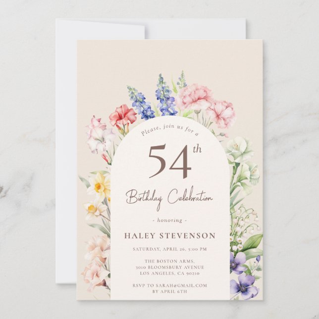 Floral Garden Arch Whimsical Beige 54th Birthday Invitation (Front)