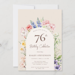 Floral Garden Arch Whimsical Beige 76th Birthday Invitation
