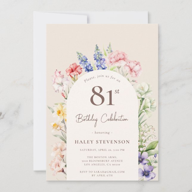 Floral Garden Arch Whimsical Beige 81st Birthday Invitation (Front)
