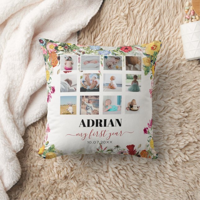 Floral Garden Baby First Year Photo Collage Cushion (Blanket)