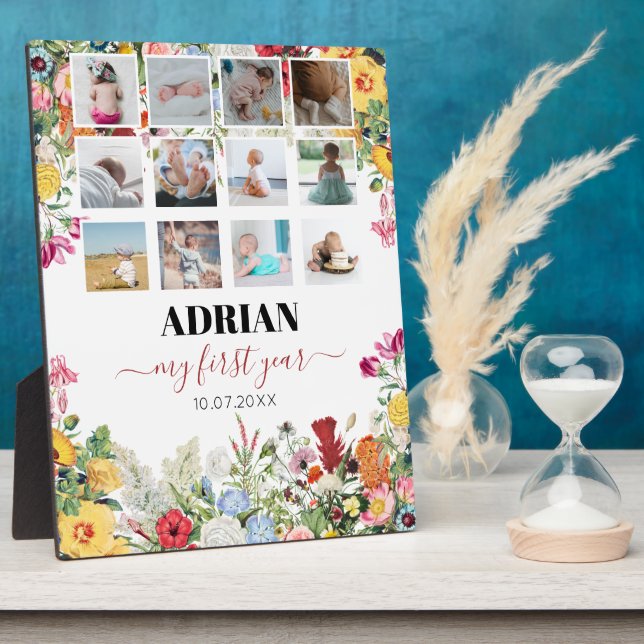 Floral Garden Baby First Year Photo Collage Plaque (Side)