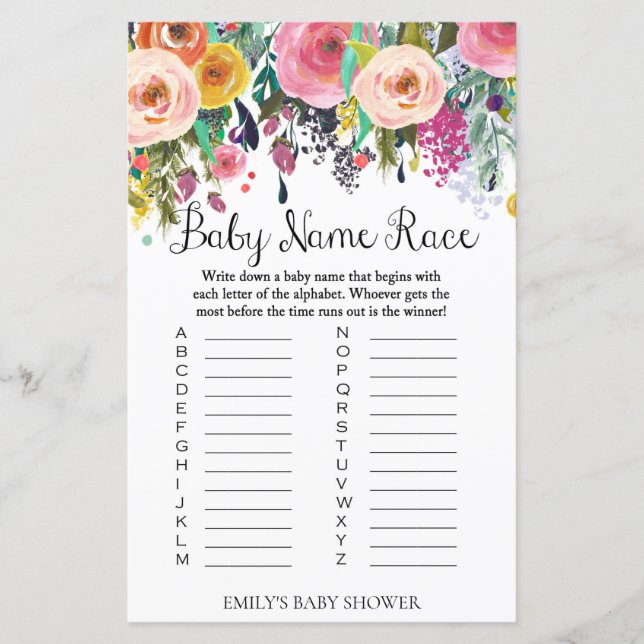 Floral Garden Baby Shower Game PRINTED (Front)