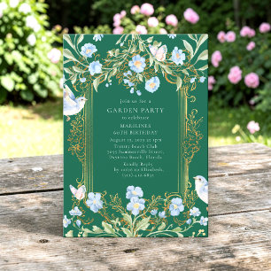 Floral Garden Birds Gold Frame 60th Birthday Invitation