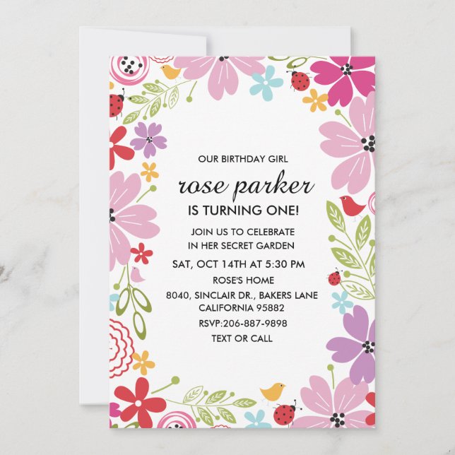 Floral Garden Birthday Party Invitation (Front)