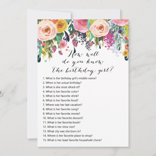 Floral Garden Birthday - Who knows Birthday Girl Invitation (Front)