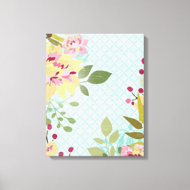 Floral Garden, Blue Background Canvas Print (Front)