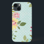 Floral Garden, Blue Background iPhone 13 Case<br><div class="desc">Floral Garden,  Blue Background. Artist: June Erica Vess. Image ID: 105963D.</div>