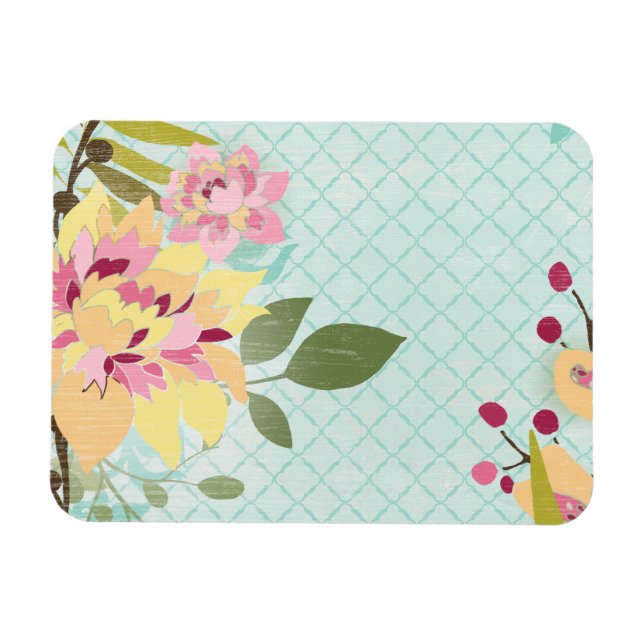 Floral Garden, Blue Background Magnet (Horizontal)