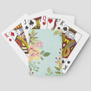 Floral Garden, Blue Background Playing Cards