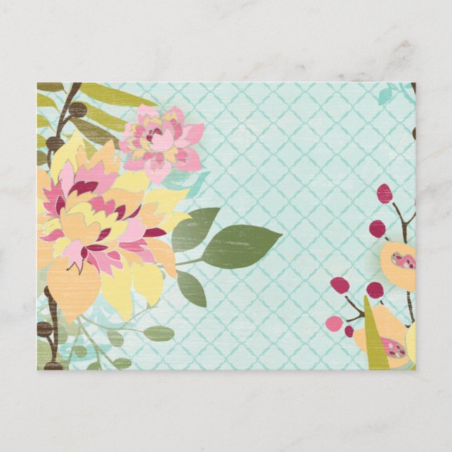 Floral Garden, Blue Background Postcard (Front)