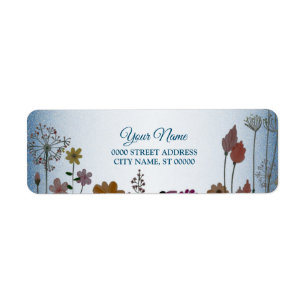 Floral Garden Blue Glitter Wedding Return Address