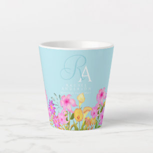 Floral Garden Blue Monogram Latte Mug