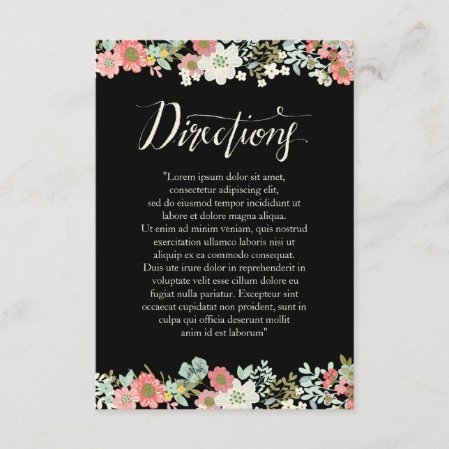 Floral Garden Border Wedding Directions Cards (Front)