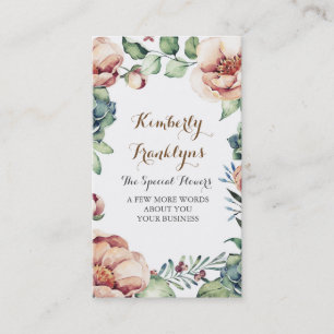 Floral Garden Botanical Flower Succulents Ivory Business Card