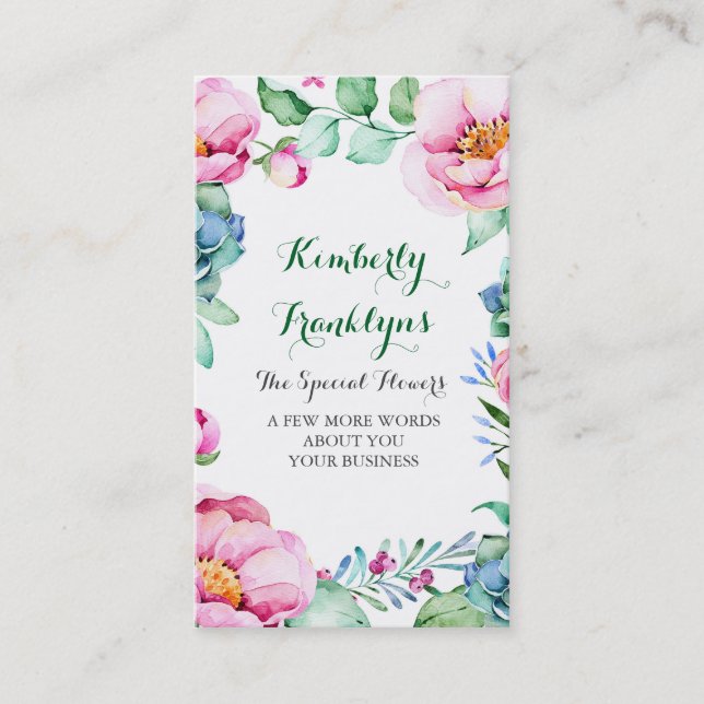 Floral Garden Botanical Flower Succulents Painted Business Card (Front)