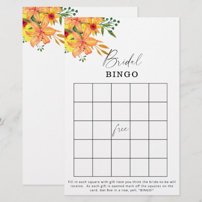 Floral garden bridal shower bingo game (Front/Back)