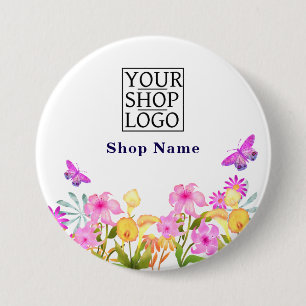 Floral Garden Business Name Logo White 7.5 Cm Round Badge