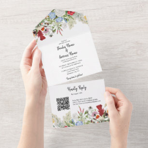 Floral Garden Colourful Flowers Wedding QR Code All In One Invitation