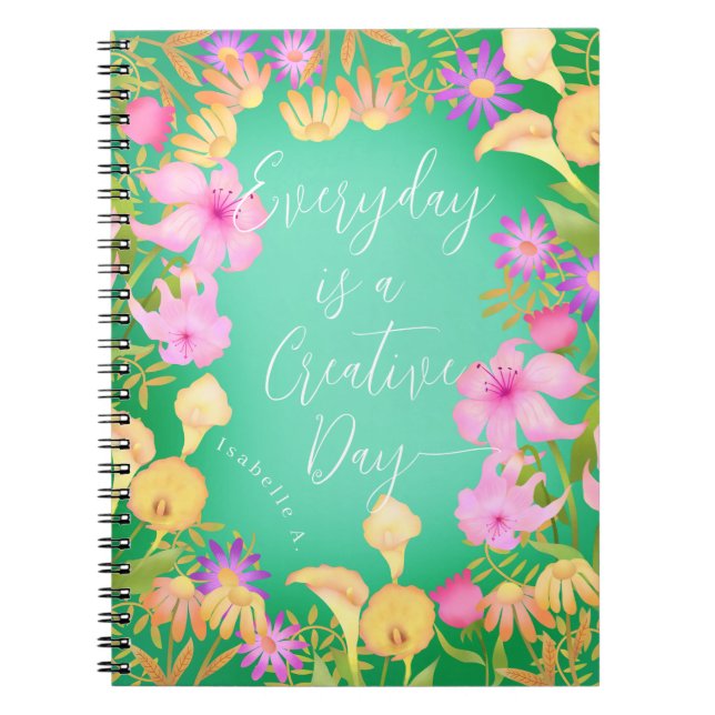Floral Garden Creative Day Green Notebook (Front)