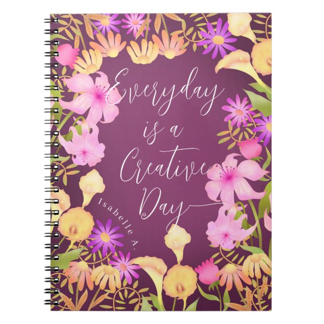 Floral Garden Creative Day Magenta Notebook (Front)