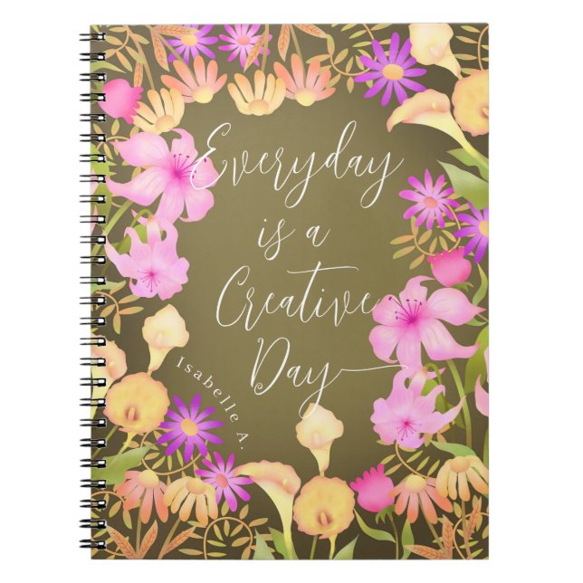 Floral Garden Creative Day Olive Notebook (Front)