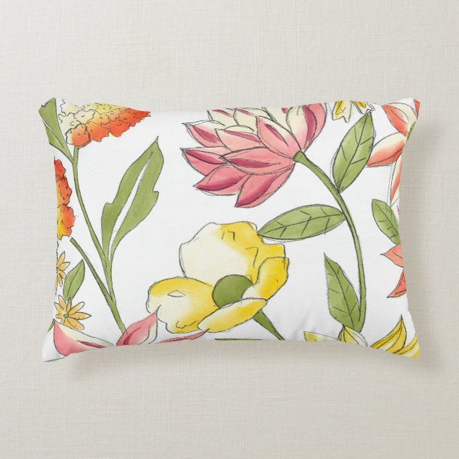 Floral Garden Design with White Background Decorative Cushion (Front)